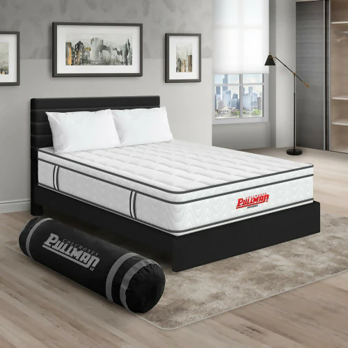COLCHÓN ORTHOPACK EURO + CAMA LEO + ALMOHADA COLOR CLASICO TELA COLOR NEGRO 120X190 SEMIDOBLE
