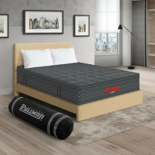 COLCHÓN ORTHOPACK EURO + CAMA LEO + ALMOHADA COLOR GRIS TELA COLOR BEIGE 100X190 SENCILLO