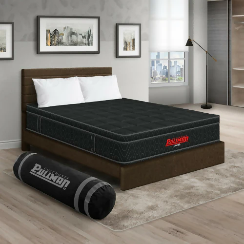 COLCHÓN ORTHOPACK EURO + CAMA LEO + ALMOHADA COLOR NEGRO TELA COLOR CAFE 200X200 KING