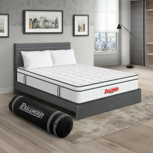 COLCHÓN ORTHOPACK EURO U + CAMA LEO + ALMOHADA COLOR CLASICO TELA COLOR GRIS 140X190 DOBLE