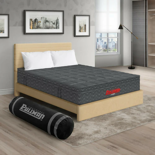 COLCHÓN ORTHOPACK EURO U + CAMA LEO + ALMOHADA COLOR GRIS TELA COLOR BEIGE 200X200 KING