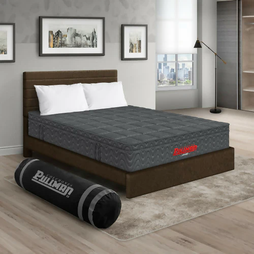 COLCHÓN ORTHOPACK EURO U + CAMA LEO + ALMOHADA COLOR GRIS TELA COLOR CAFE 200X200 KING