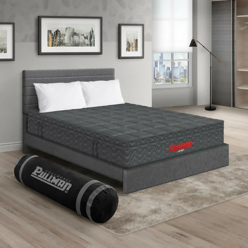 COLCHÓN ORTHOPACK EURO U + CAMA LEO + ALMOHADA COLOR GRIS TELA COLOR GRIS 120X190 SEMIDOBLE