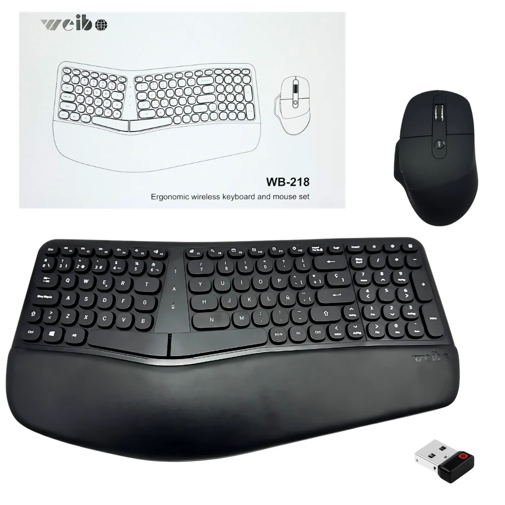 COMBO TECLADO MOUSE INALÁMBRICO ERGONÓMICO RECEPTOR USB WEIB