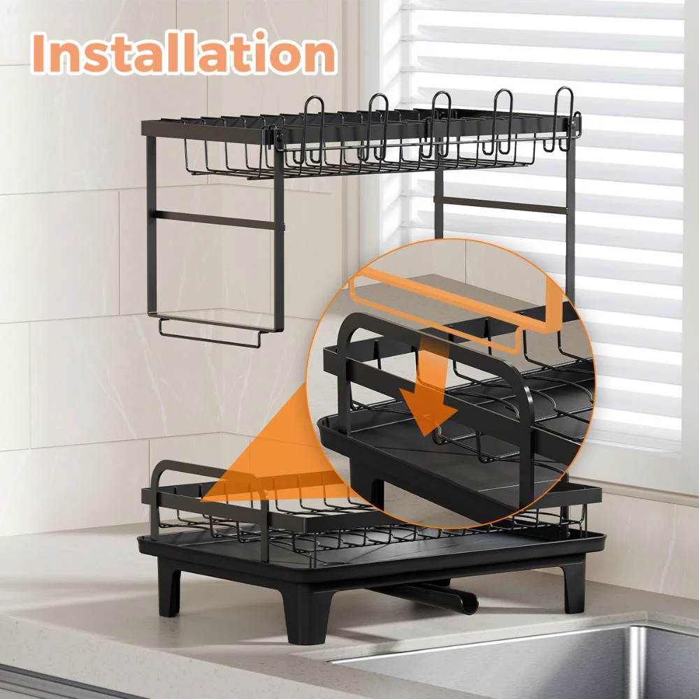 Escurridor De Platos Flow, Negro, Metalico de 2 niveles - Image 8