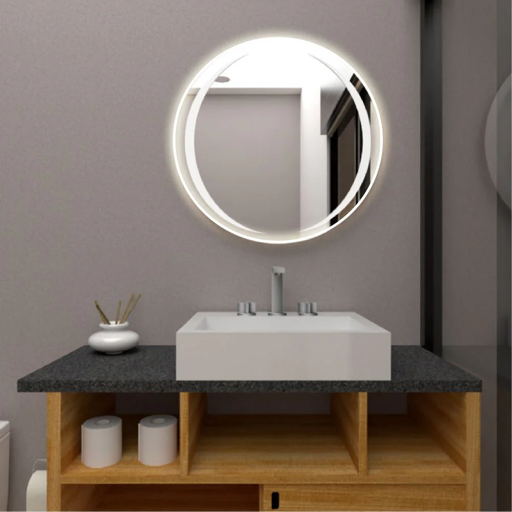 ESPEJO CIRCULAR OLIVER, GRIS, CON LUZ LED X2 UNIDADES