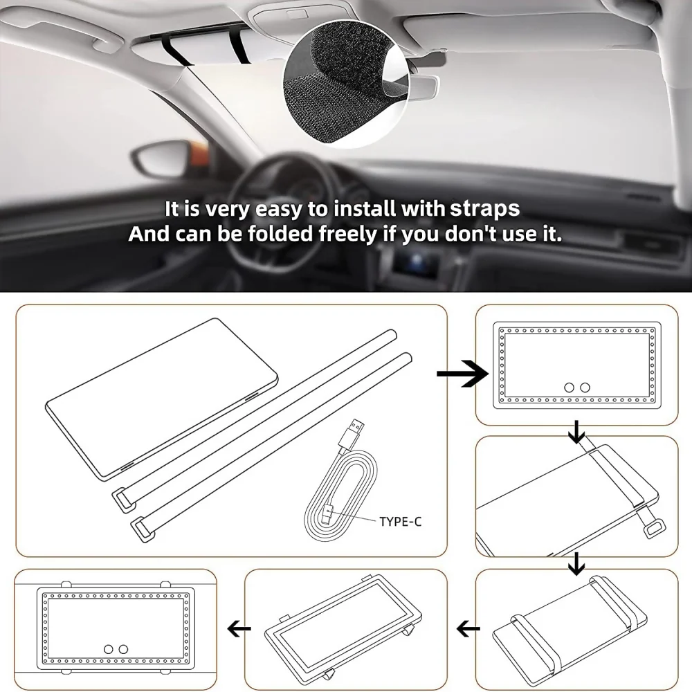 ESPEJO DE MAQUILLAJE RECARGABLE LUZ LED 3 TONOS PARA CARRO - Image 6