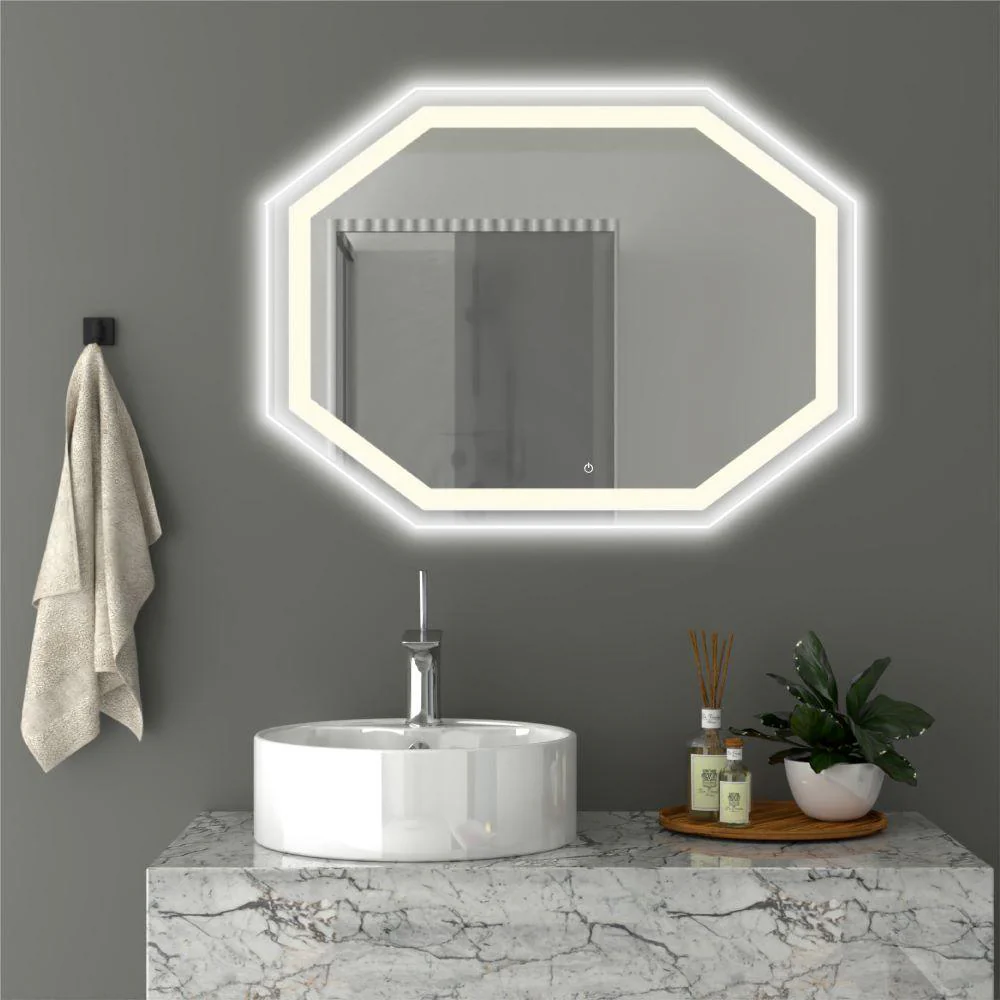 ESPEJO HEXAGONAL MIZU, GRIS, CON LUZ LED Y BOTÓN TOUCH - Image 4