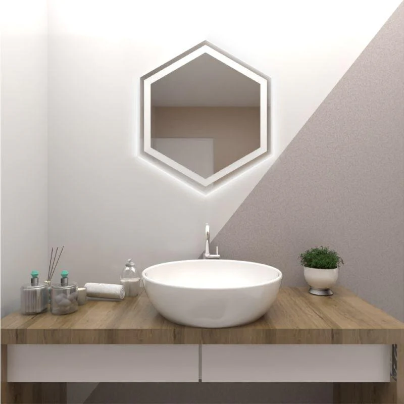 ESPEJO HEXAGONAL WOLF, GRIS, CON LUZ LED