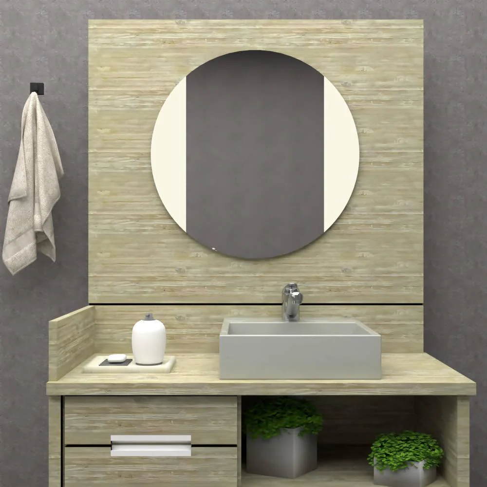 ESPEJO CIRCULAR LUCCA, GRIS, CON DISEÑO EN SANDBLASTING