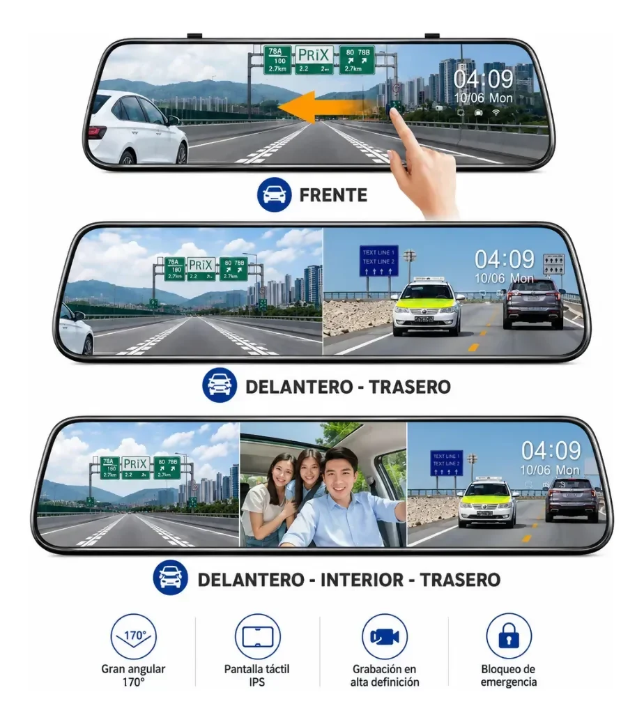 ESPEJO RETROVISOR 3 CÁMARAS INTERIOR EXTERIOR TÁCTIL 1080P ✅ - Image 7