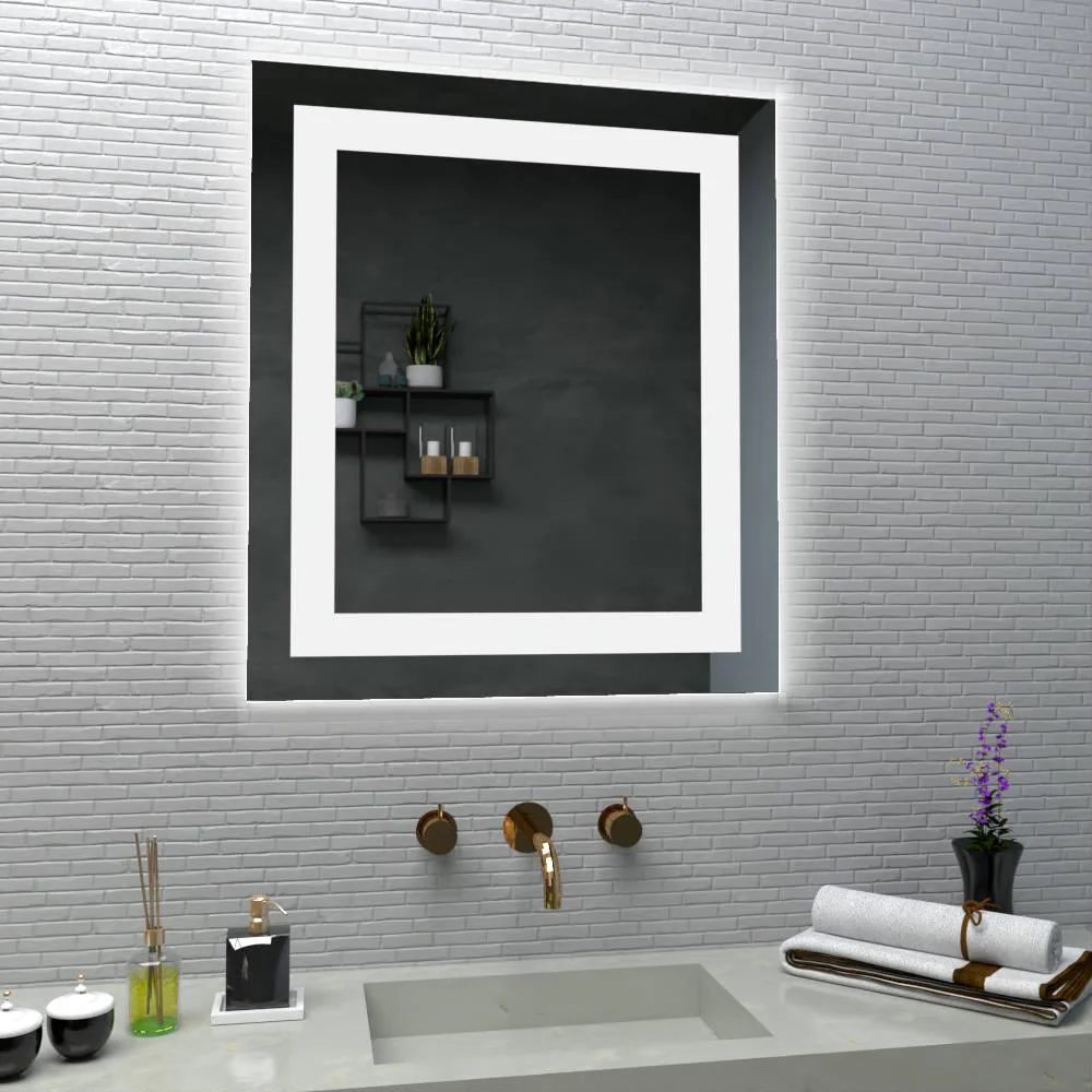ESPEJO RECTANGULAR, GRIS, CON LUZ LED Y DISEÑO EN SANDBLASTING - Image 2