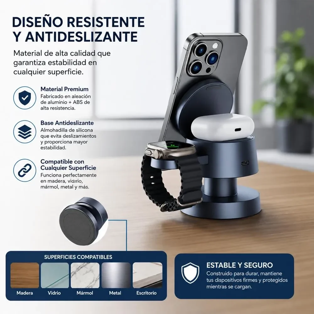 ESTACIÓN DE CARGA MAGNÉTICA INALÁMBRICA PREMIUM 4 EN 1 CON LÁMPARA LED Y MAGSAFE - Image 2