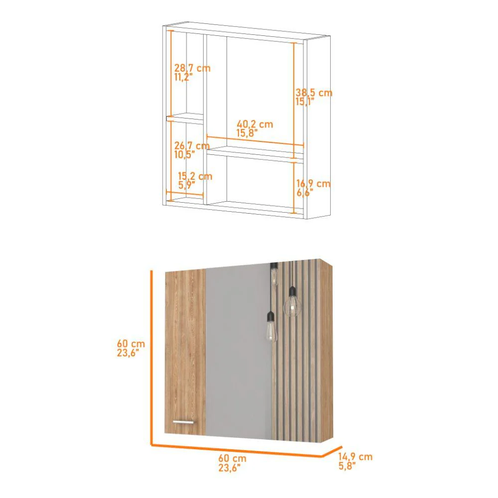 GABINETE DE BAÑO APOLIS, MIEL, CON PUERTA ESPEJO Y DOS ENTREPAÑOS PARA UBICAR MÚLTIPLES OBJETOS ZF - Image 7