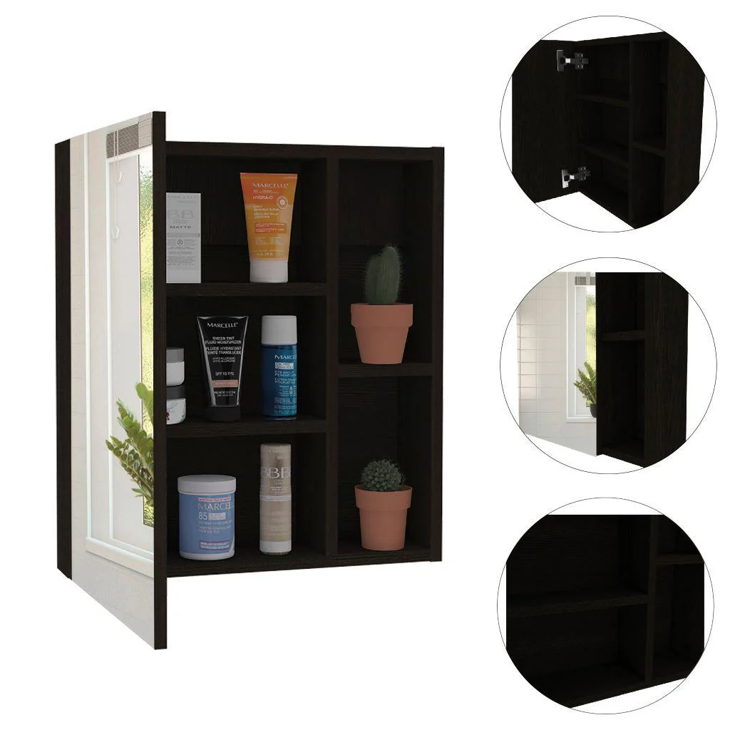 GABINETE DE BAÑO LABELL, WENGUE, CON PUERTA ESPEJO Y ENTREPAÑOS ZF - Image 6