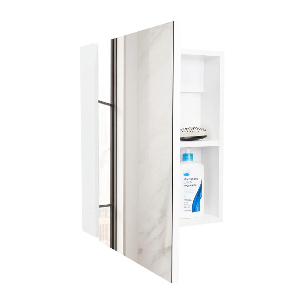 GABINETE DE BAÑO PÉRSICO, BLANCO, CON PUERTA ESPEJO Y DOS ENTREPAÑOS PARA UBICAR OBJETOS