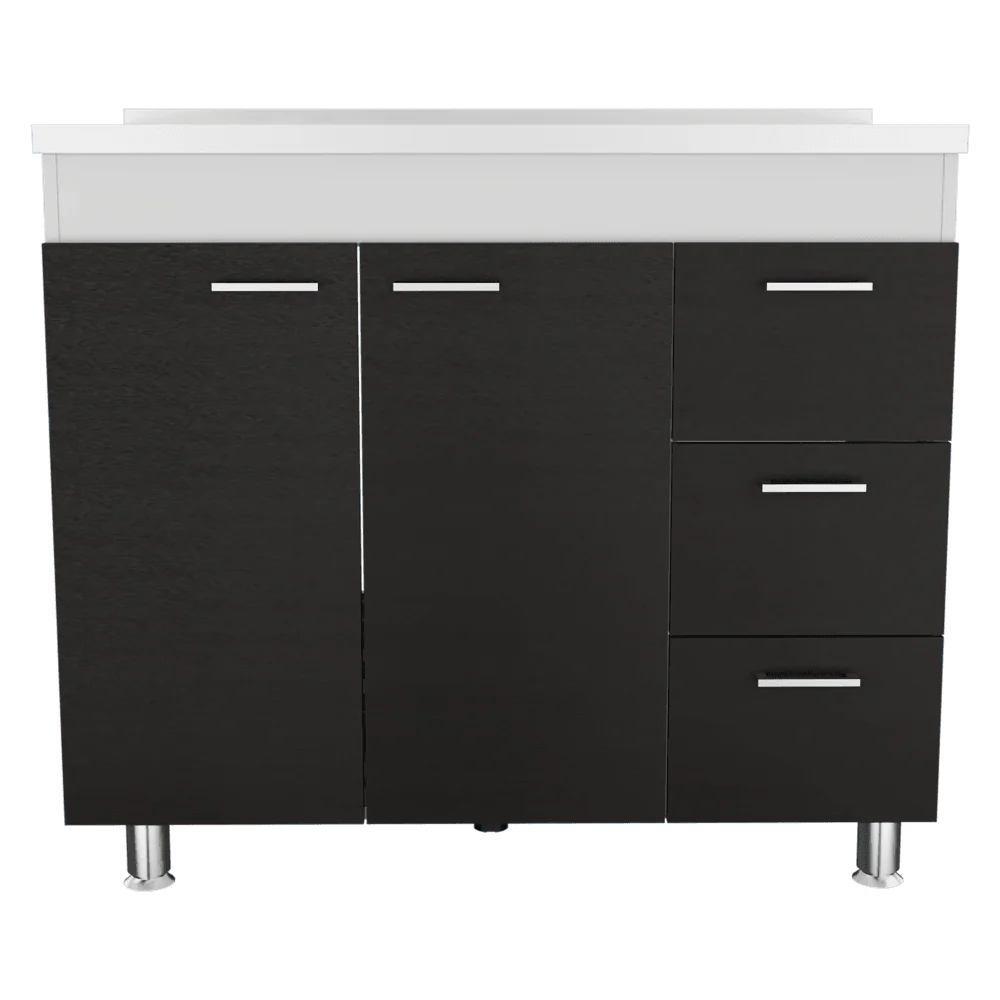 GABINETE INFERIOR CANTABRIA, WENGUE Y BLANCO DUQUEZA, CON DOS PUERTAS BATIENTES Y TRES CAJONES DESLIZABLES ZF - Image 6