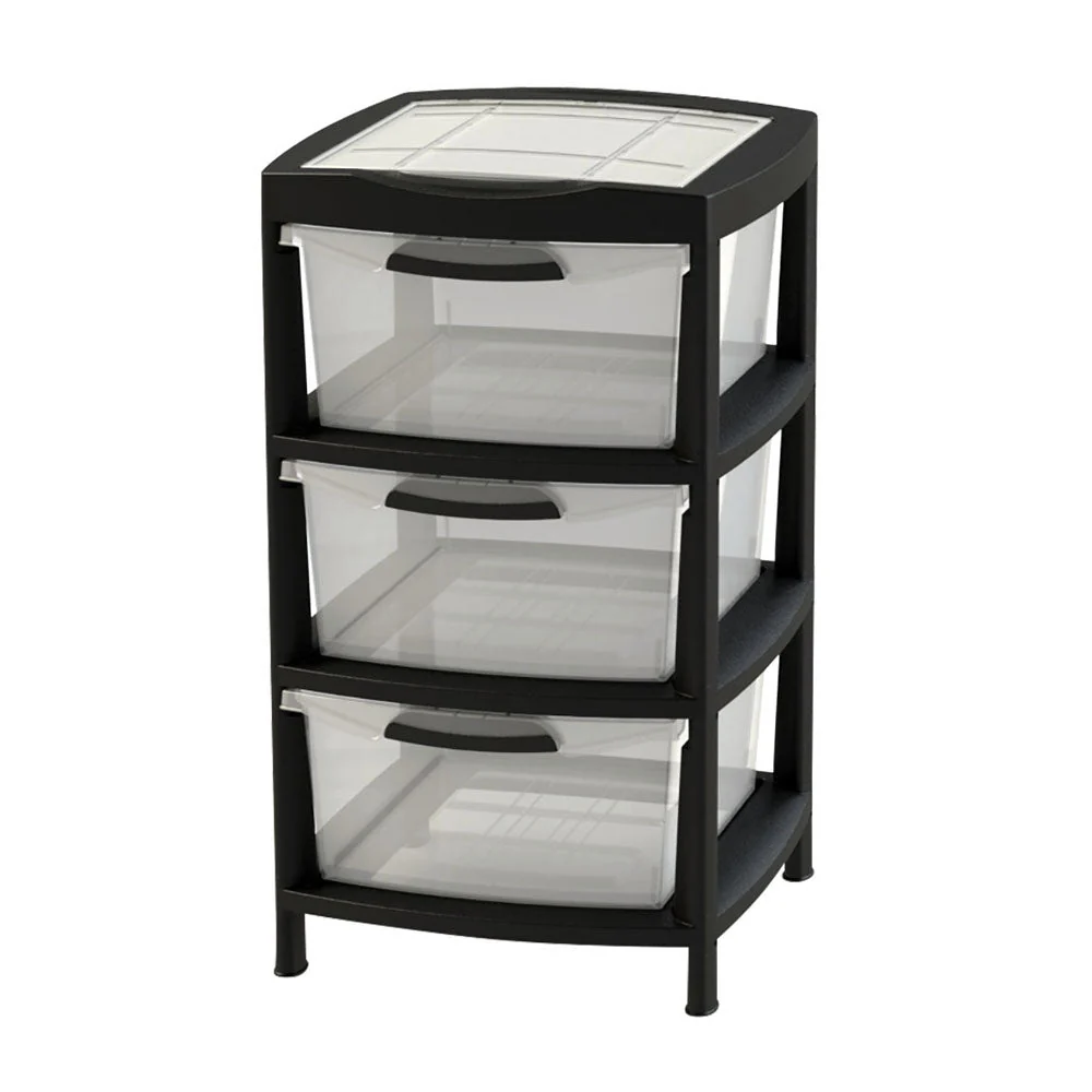 Gavetero Grande con 3 Gavetas y Tapa Organizadora Negro