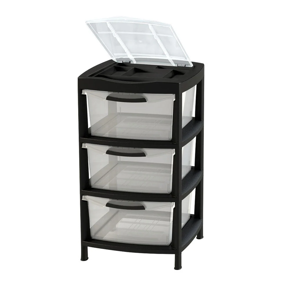 Gavetero Grande con 3 Gavetas y Tapa Organizadora Negro - Image 2