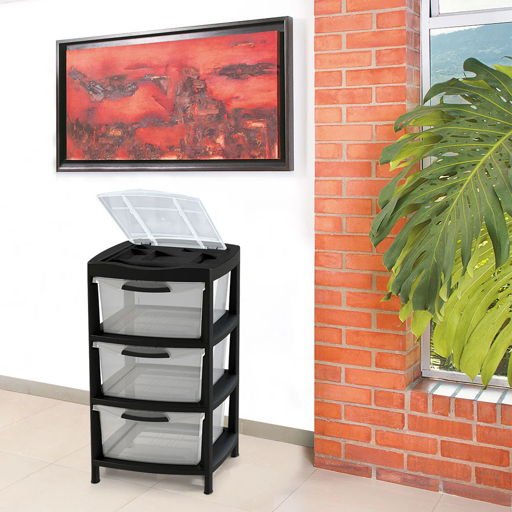 Gavetero Grande con 3 Gavetas y Tapa Organizadora Negro - Image 3