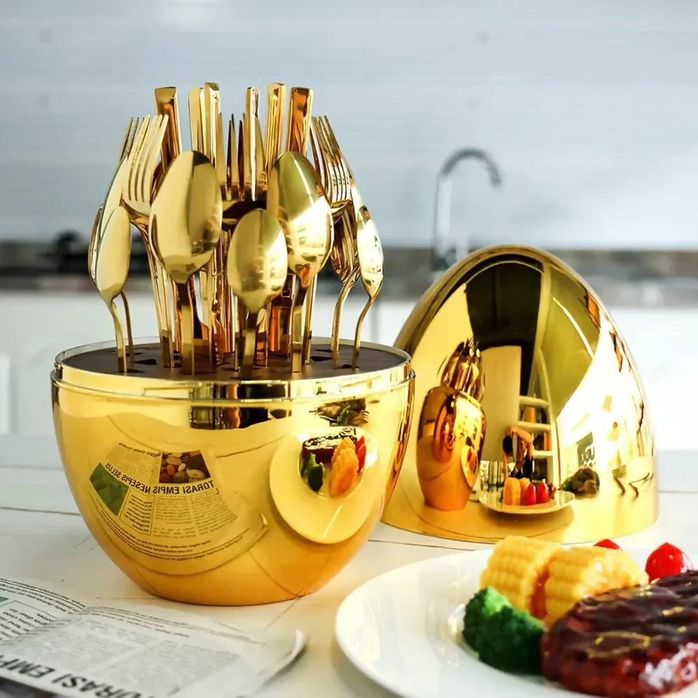 JUEGO DE CUBIERTOS 24PCS ACERO INOXIDABLE GOLD ESTUCHE HUEVO - Image 3