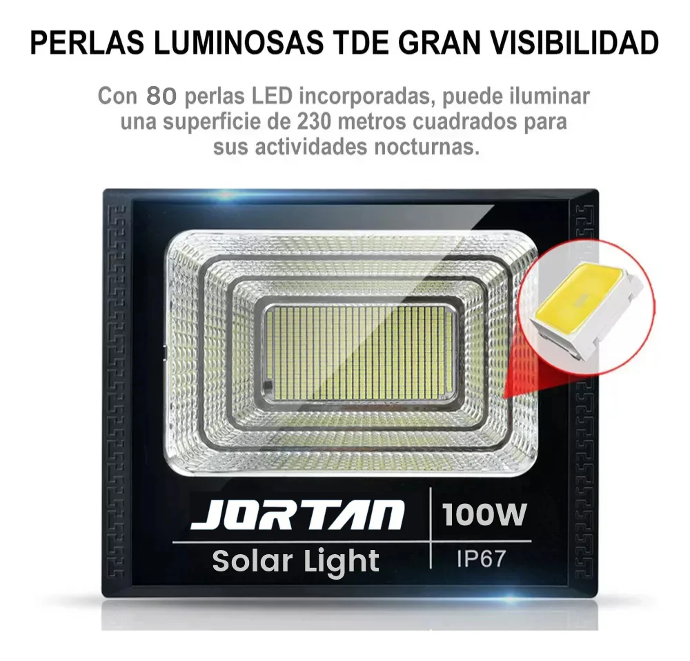 LÁMPARA REFLECTOR SOLAR 100W LED EXTERIOR IP66 CON PANEL SOLAR - Image 5