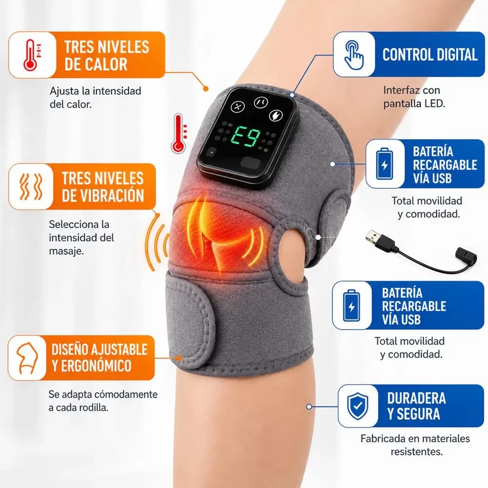 MASAJEADOR MULTIFUNCIONAL ELÉCTRICO 3 EN 1 DE RODILLA CODO Y HOMBRO CON CALOR Y VIBRACIÓN - Image 4