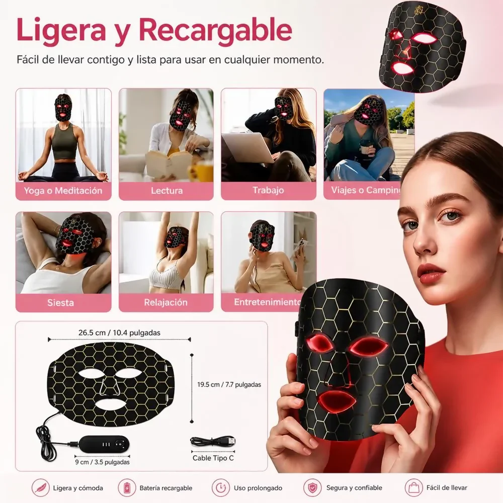 MASCARILLA LED FACIAL 7 COLORES TERAPIA DE LUZ ANTIEDAD, REAFIRMANTE Y ANTIACNÉ USO PROFESIONAL - Image 3