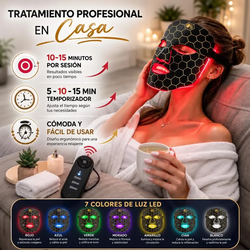 MASCARILLA LED FACIAL 7 COLORES TERAPIA DE LUZ ANTIEDAD, REAFIRMANTE Y ANTIACNÉ USO PROFESIONAL - Image 4