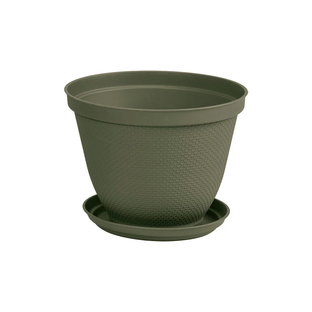 Matera Redonda Rafia 25 Cm con Plato Verde Musgo