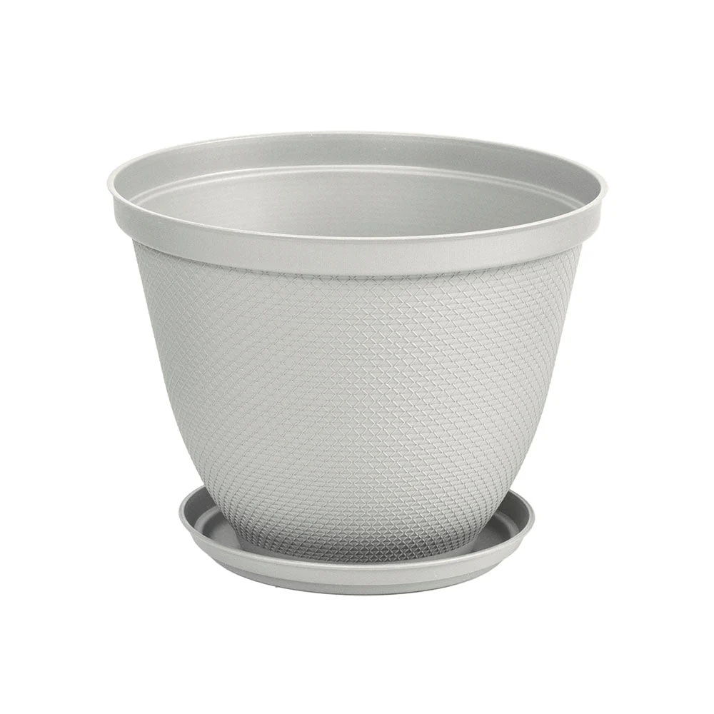Matera Redonda Rafia 30 Cm con Plato Gris Hielo