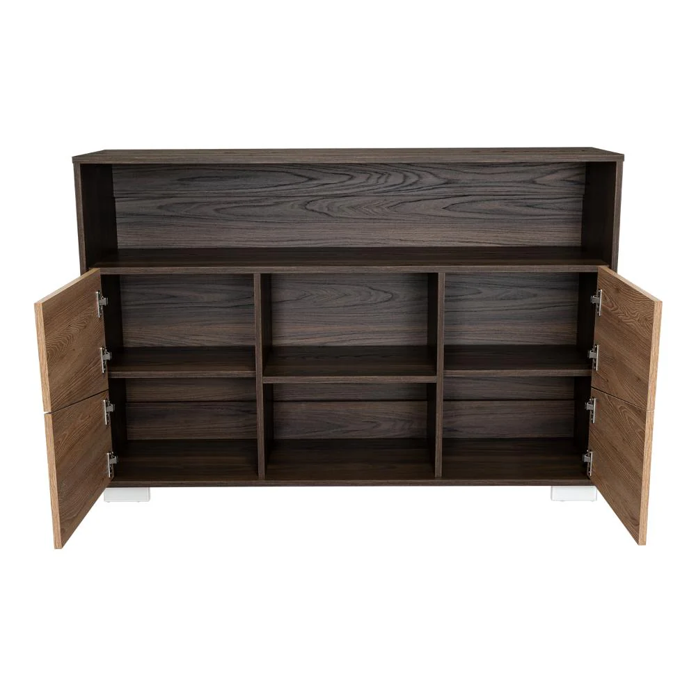 MESA AUXILIAR RECIBIDOR ORUS, CAOBA Y MIEL, CON CUATRO PUERTAS Y PATAS DE ACERO - Image 10