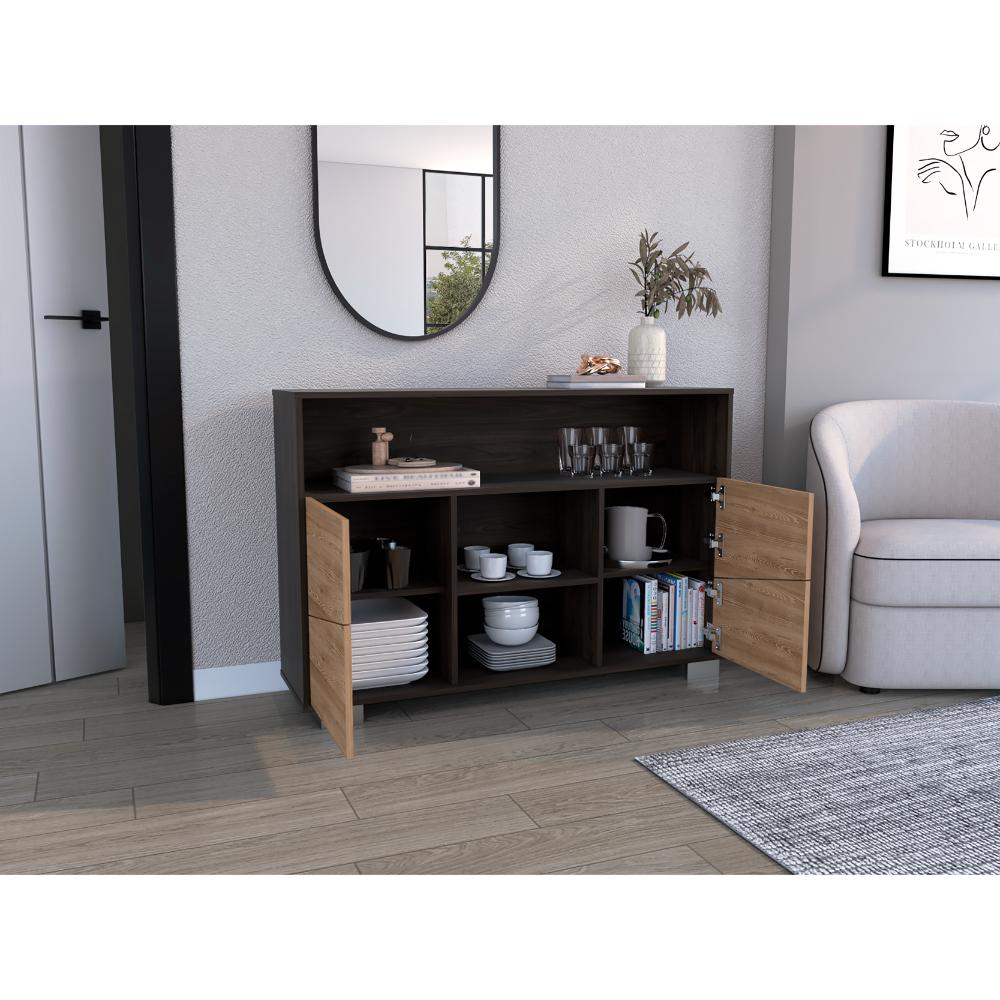 MESA AUXILIAR RECIBIDOR ORUS, CAOBA Y MIEL, CON CUATRO PUERTAS Y PATAS DE ACERO - Image 6