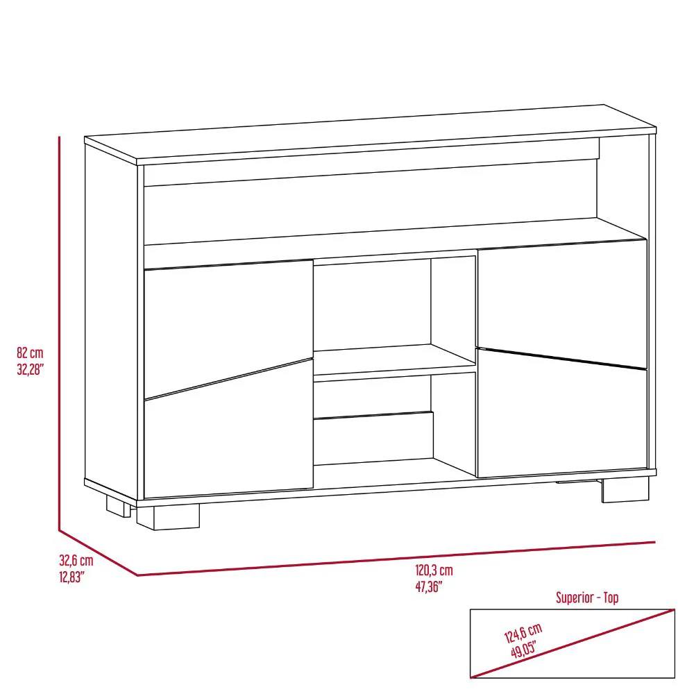 MESA AUXILIAR RECIBIDOR ORUS, CAOBA Y MIEL, CON CUATRO PUERTAS Y PATAS DE ACERO - Image 9