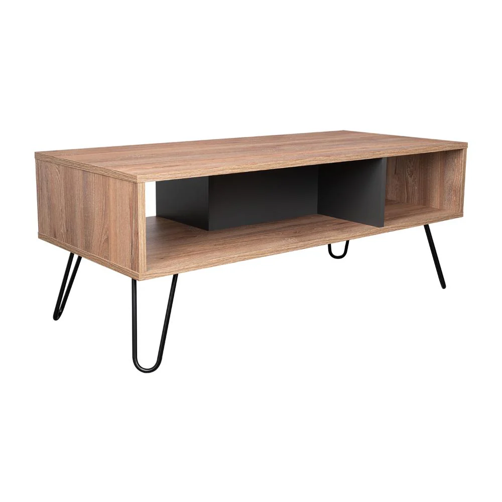 MESA DE CENTRO LARA, MIEL Y PLATA OSCURO, CON AMPLIO ESPACIO Y PATAS DE ACERO - Image 4