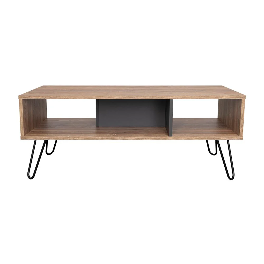 MESA DE CENTRO LARA, MIEL Y PLATA OSCURO, CON AMPLIO ESPACIO Y PATAS DE ACERO - Image 5