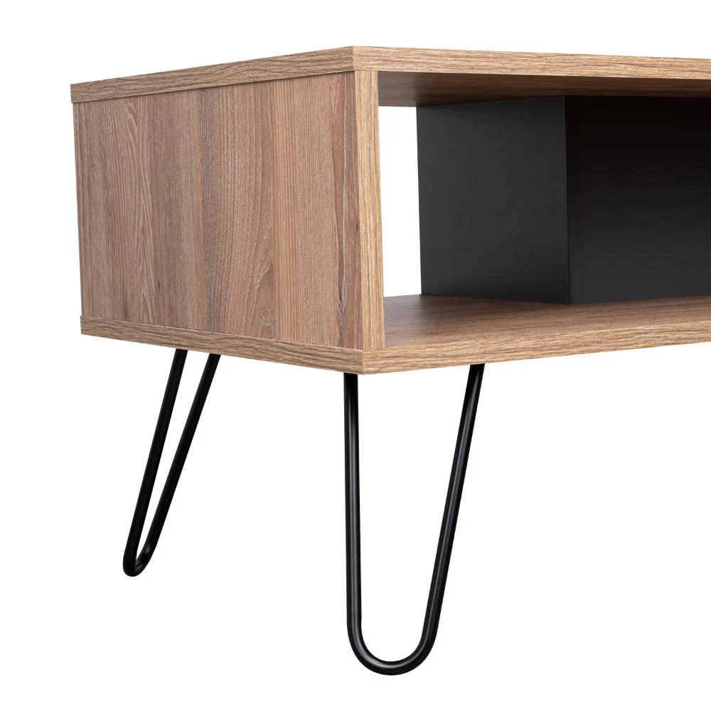MESA DE CENTRO LARA, MIEL Y PLATA OSCURO, CON AMPLIO ESPACIO Y PATAS DE ACERO - Image 6