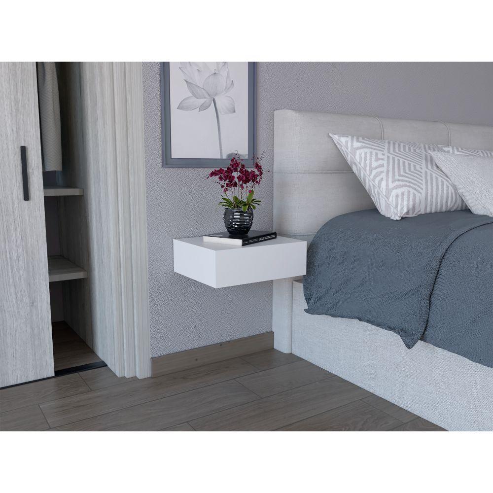 MESA DE NOCHE FLOTANTE MILANO, BLANCO, CON UN CAJÓN
