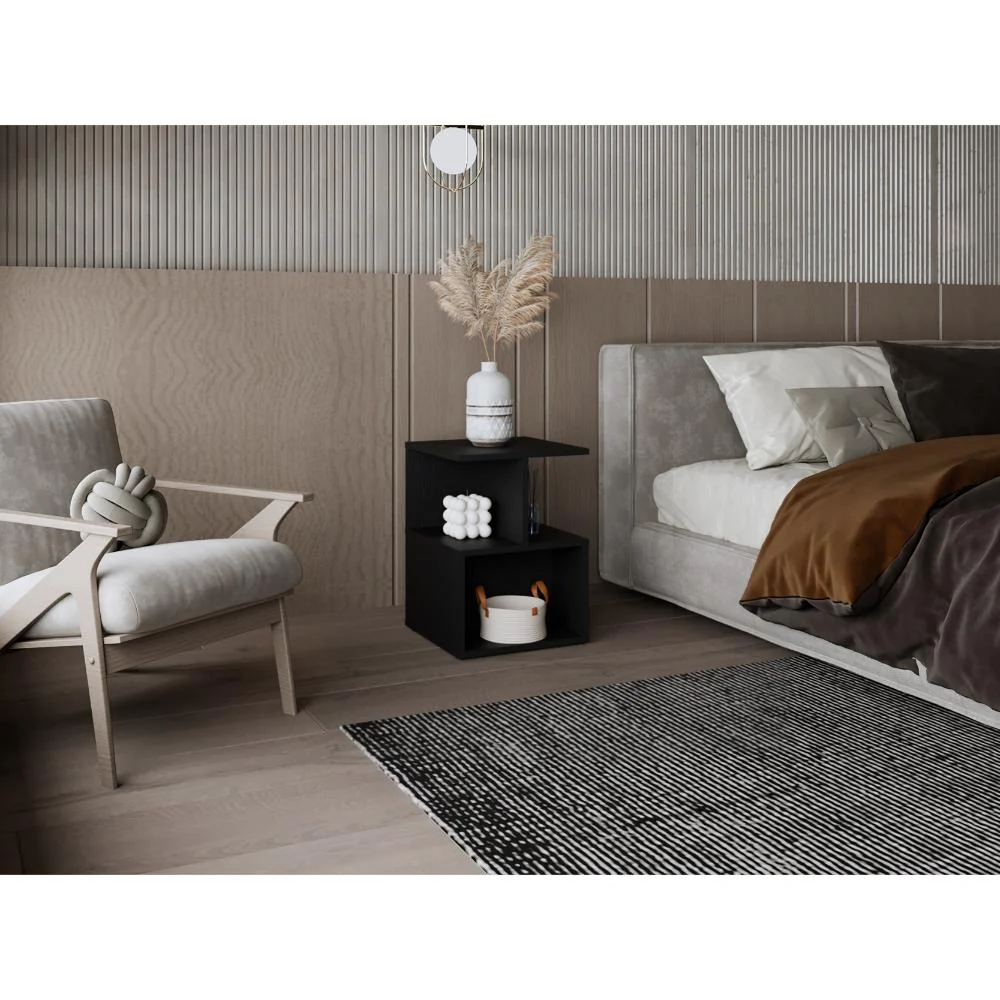 Mesa de Noche Ocaso, Wengue, Con variedad de entrepaños para ubicar objetos, diseño moderno ZF - Image 3