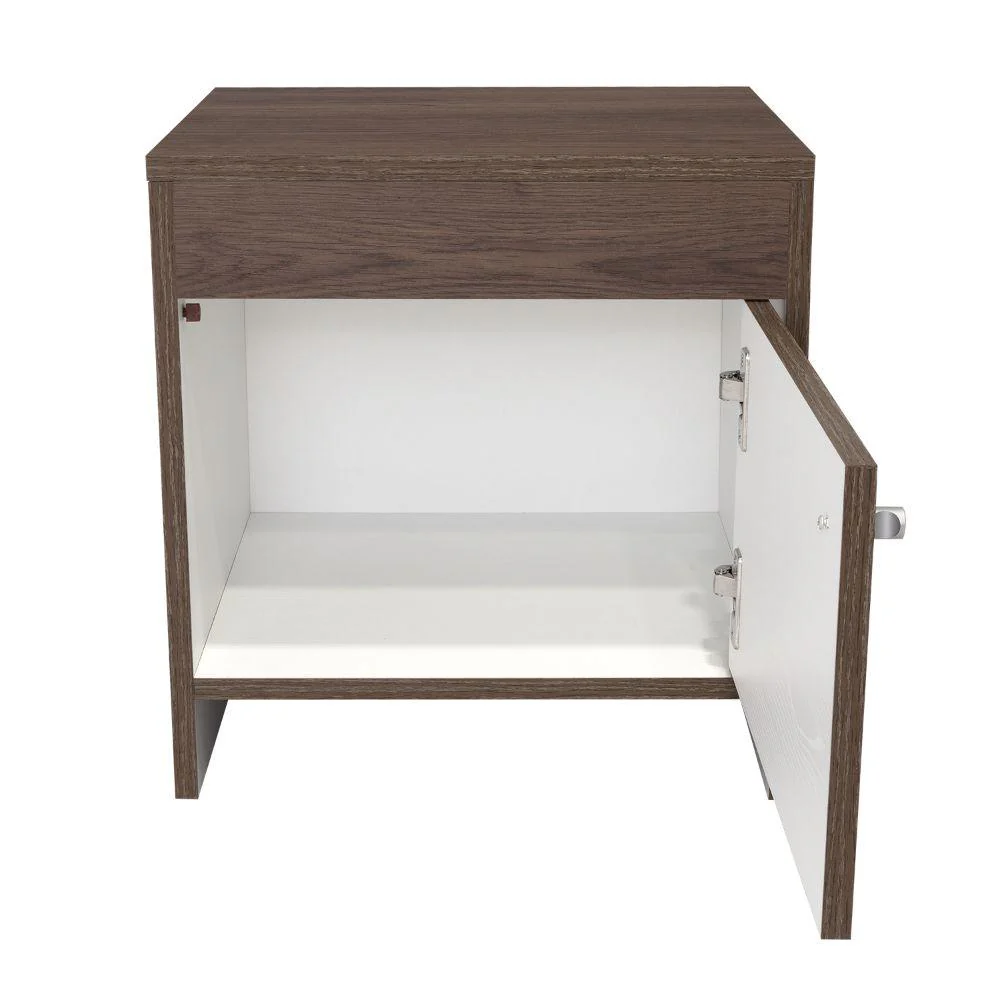 MESA DE NOCHE TUTTO, CHOCOLATE Y BLANCO, CON UN CAJÓN AMPLIO IDEAL PARA ESPACIOS PEQUEÑOS - Image 8