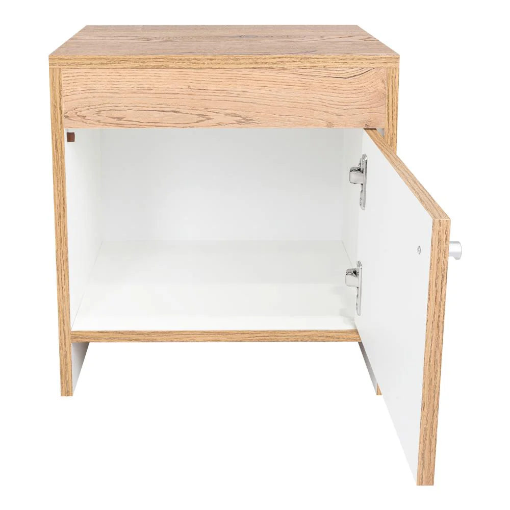 MESA DE NOCHE TUTTO, MACADAMIA Y BLANCO, CON CAJÓN PARA GUARDAR OBJETOS IDEAL PARA ESPACIOS REDUCIDOS - Image 10