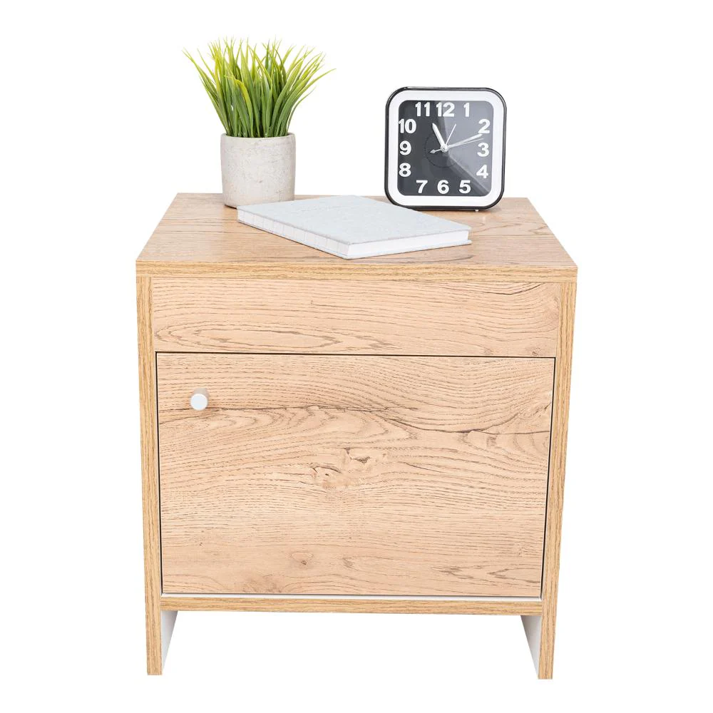 MESA DE NOCHE TUTTO, MACADAMIA Y BLANCO, CON CAJÓN PARA GUARDAR OBJETOS IDEAL PARA ESPACIOS REDUCIDOS - Image 3