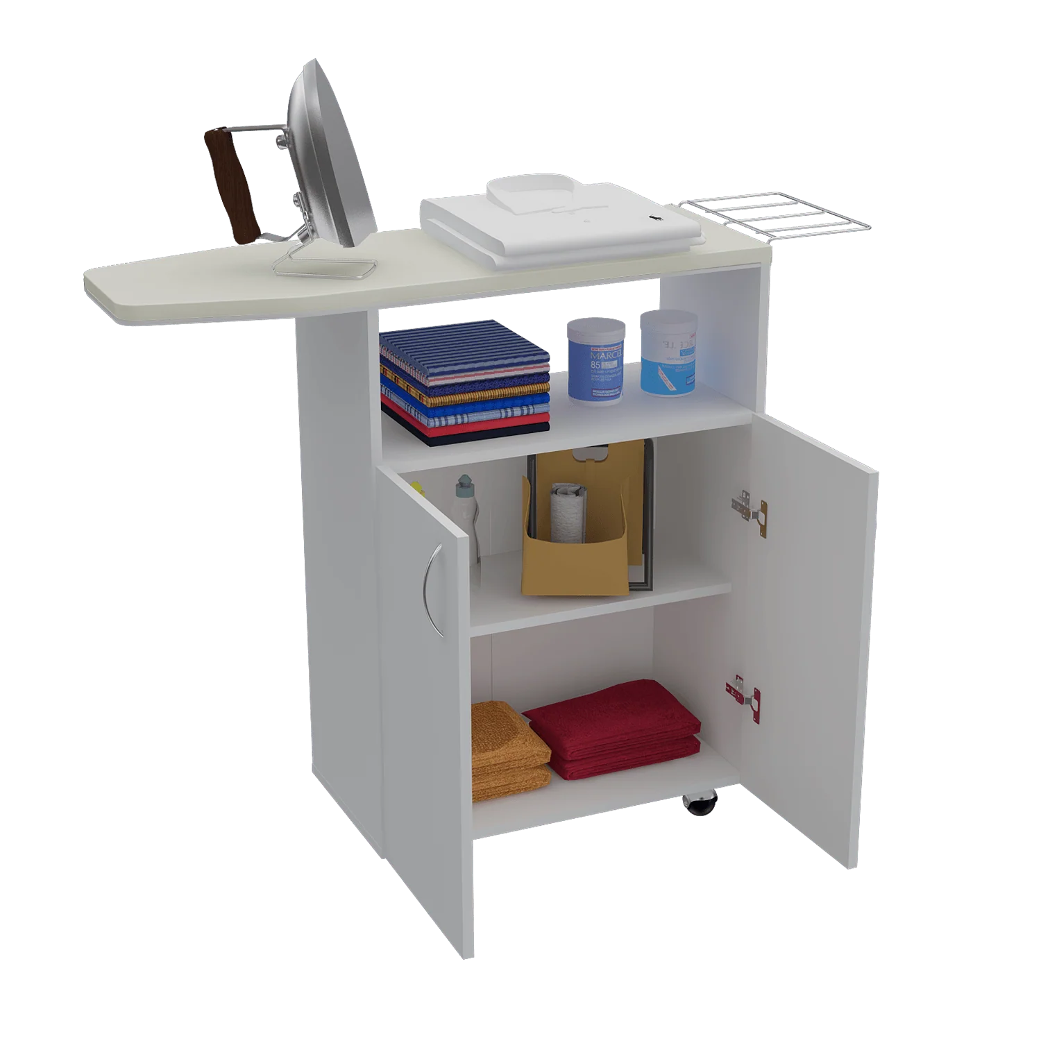 MESA PARA PLANCHAR TAMBO, BLANCO, CON AMPLIA SUPERFICIE Y FORRO ACOLCHADO AJUSTABLE