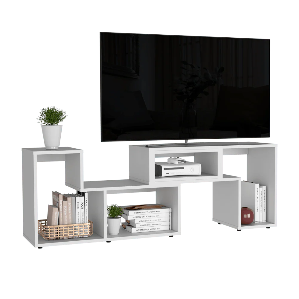 MESA PARA TV ASCHER, BLANCO DUQUEZA, CON ESPACIO PARA TELEVISOR DE HASTA 50 PULGADAS