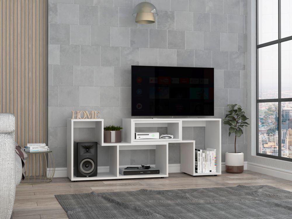 MESA PARA TV ASCHER, BLANCO DUQUEZA, CON ESPACIO PARA TELEVISOR DE HASTA 50 PULGADAS - Image 4