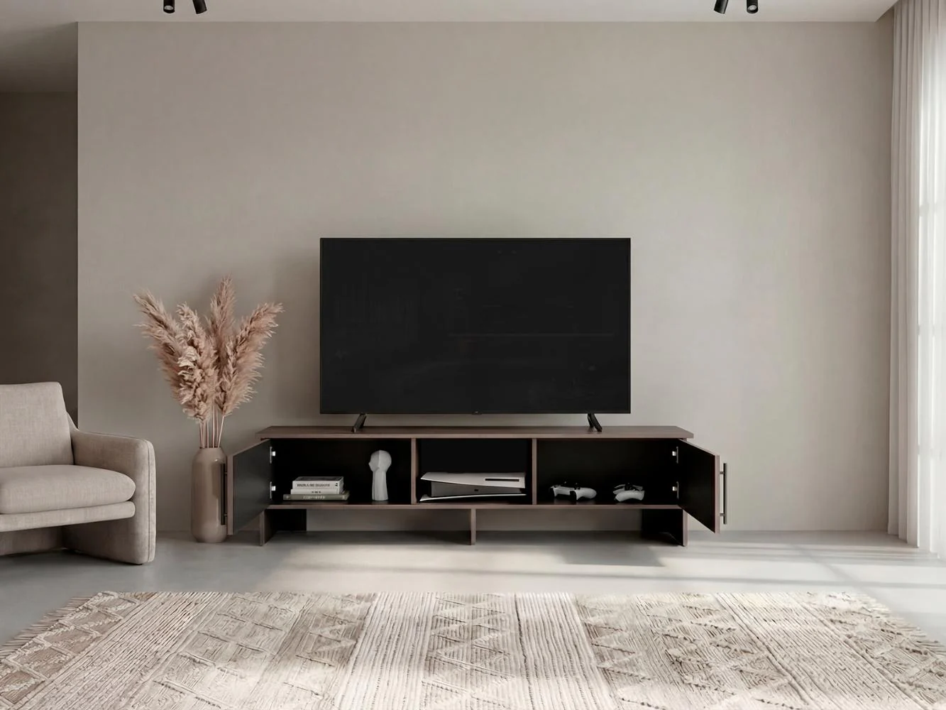 Mesa Para Tv Dago, Avellana y Wengue, Para Televisor de Hasta 65 Pulgadas con dos puertas - Image 5