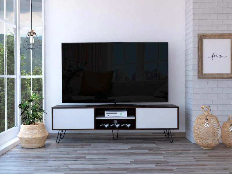 MESA PARA TV LARA, CAOBA Y BLANCO, PARA TELEVISOR DE 70 PULGADAS - Image 5