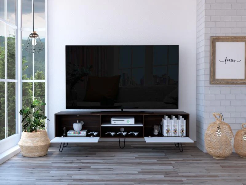 MESA PARA TV LARA, CAOBA Y BLANCO, PARA TELEVISOR DE 70 PULGADAS - Image 6