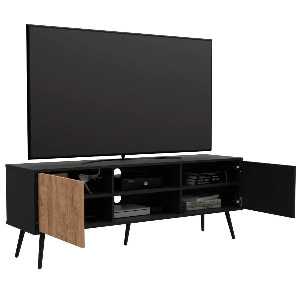 MESA PARA TV MIRABELLA, WENGUE Y MIEL, CON DOS PUERTAS PARA TV 65"