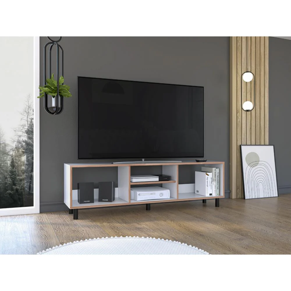 MESA PARA TV TUNEZ, BLANCO CON CAFÉ CLARO, HASTA 70" PULGADAS - Image 2